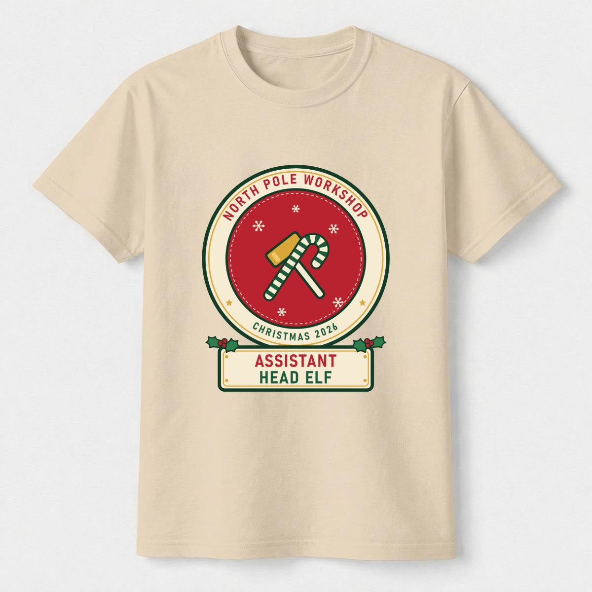 Assistant Head Elf kids Christmas shirt for Big Sister, flat, Sand