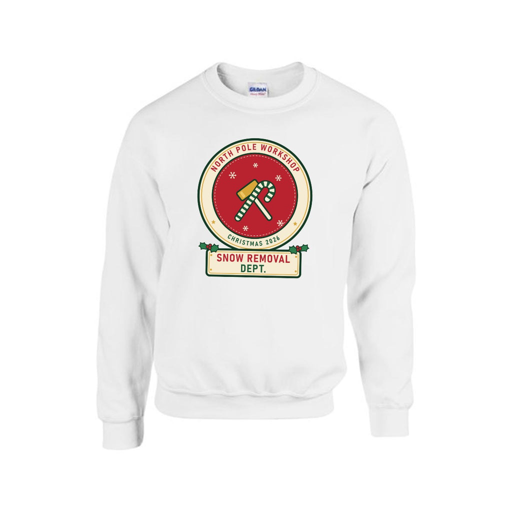 Snow Removal Dept. Christmas sweatshirt for Grandpa, front, White
