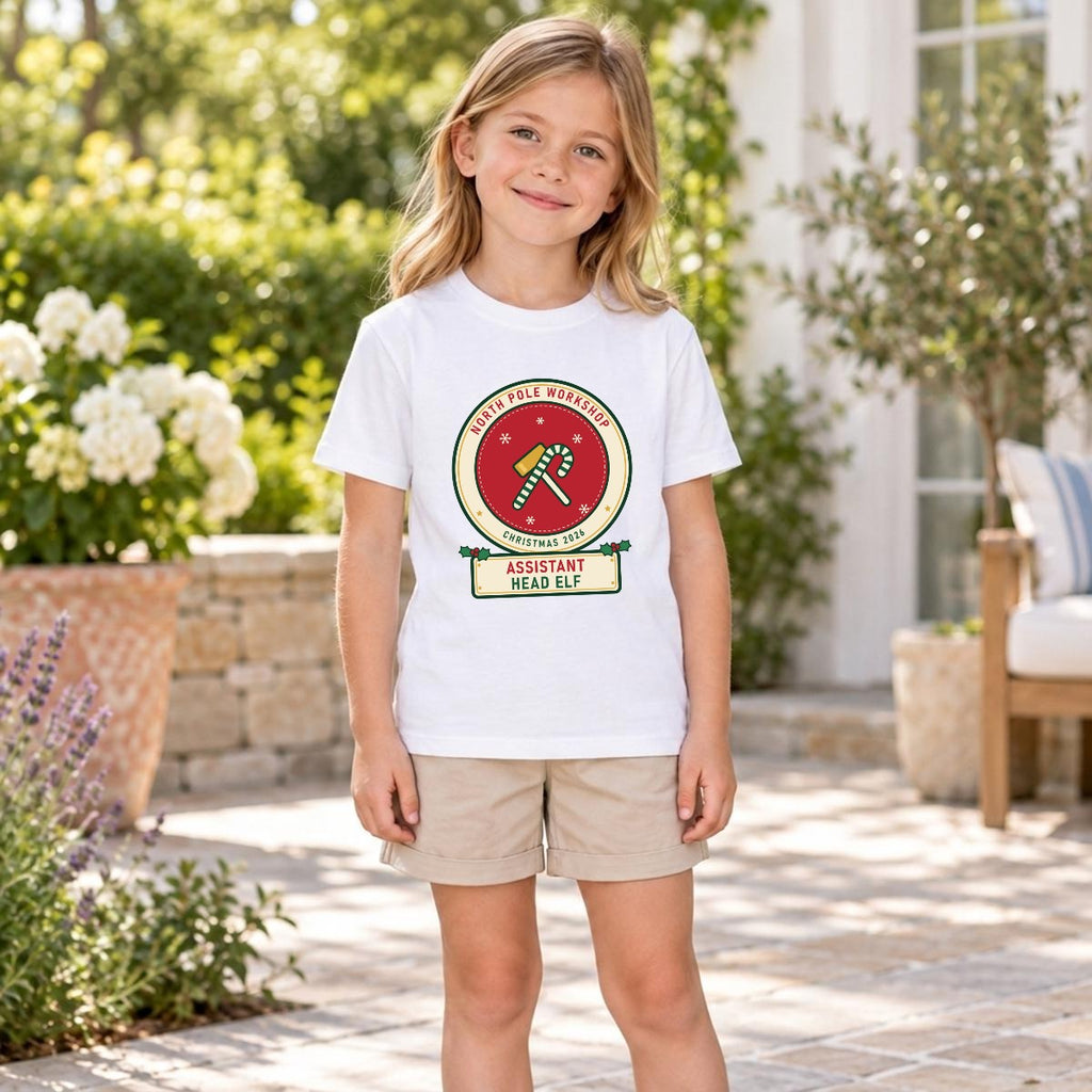 Assistant Head Elf kids Christmas shirt for Big Sister, worn, White