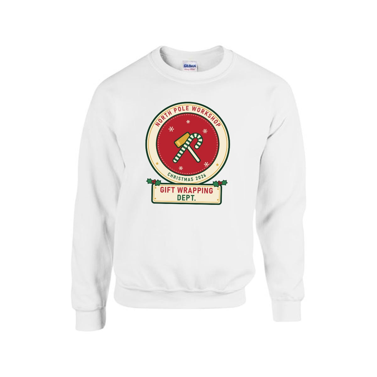 Gift Wrapping Dept. Christmas sweatshirt for Aunt, front, White