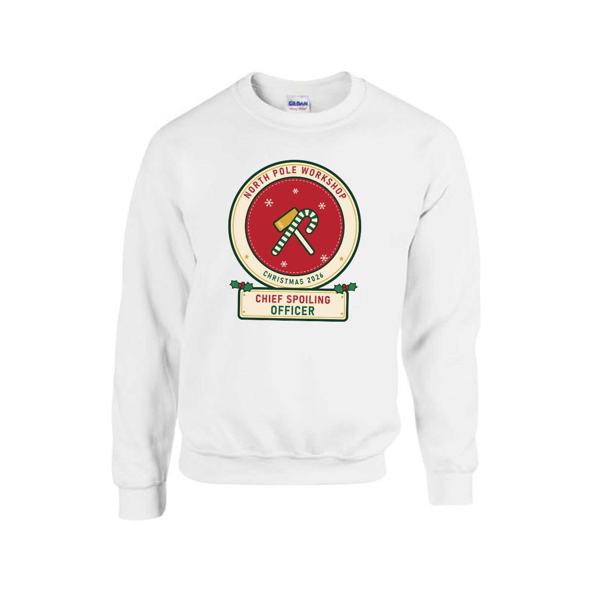 Chief Spoiling Officer Christmas sweatshirt for Grandma, front, White