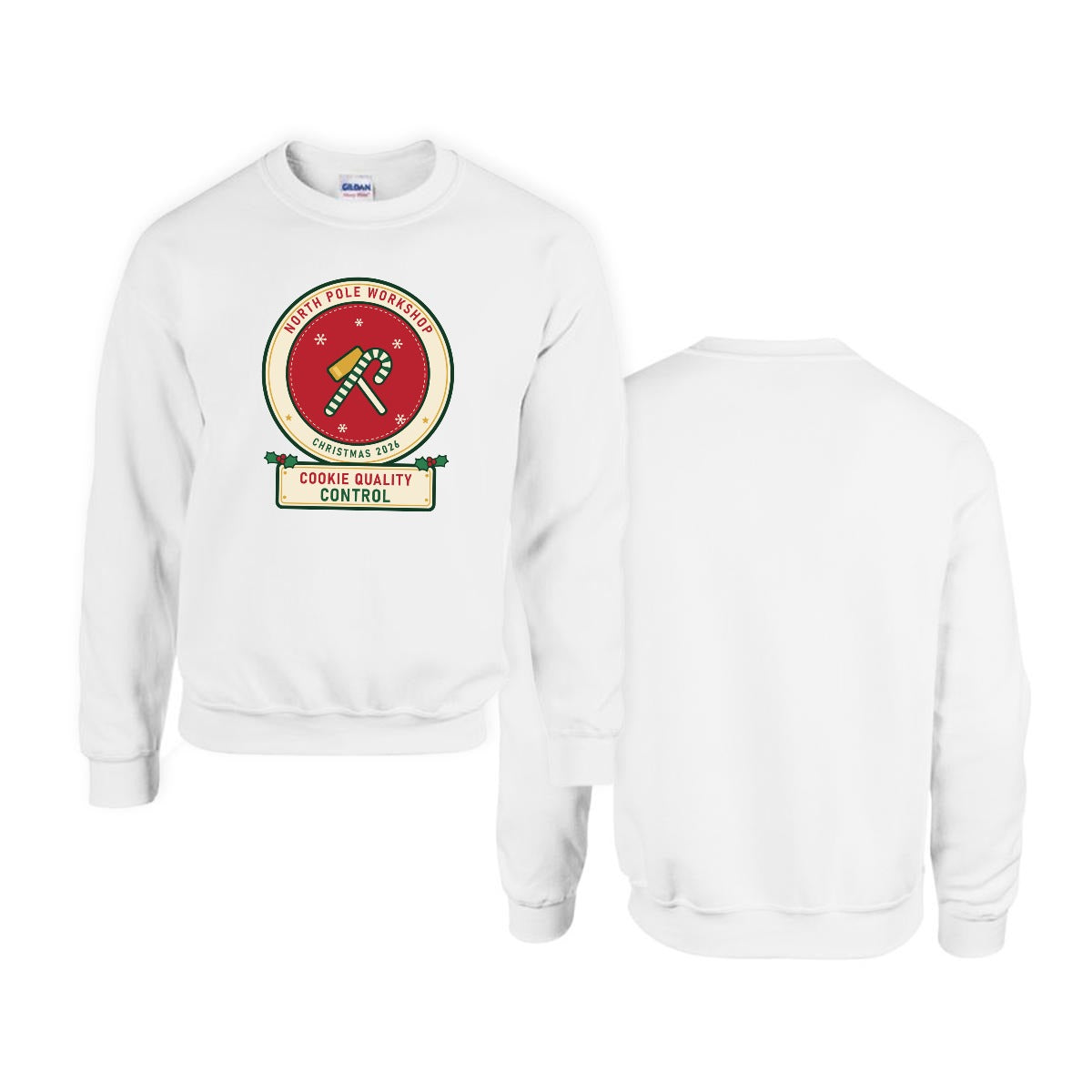 Cookie Quality Control Christmas sweatshirt for Mom, front and back, White