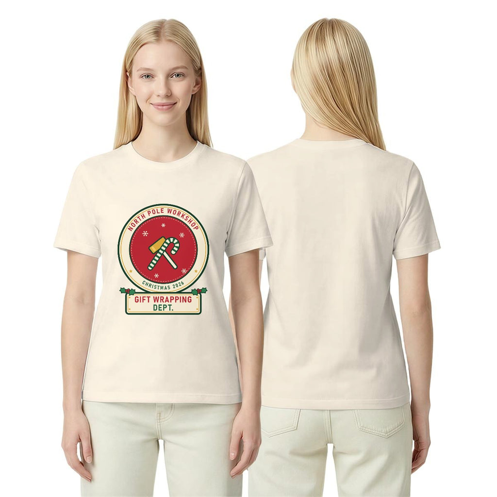 Gift Wrapping Dept. Christmas shirt for Aunt, front and back, Ivory