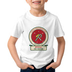 Toddler wearing the Official Toy Tester Christmas shirt in white, from the North Pole Workshop family set